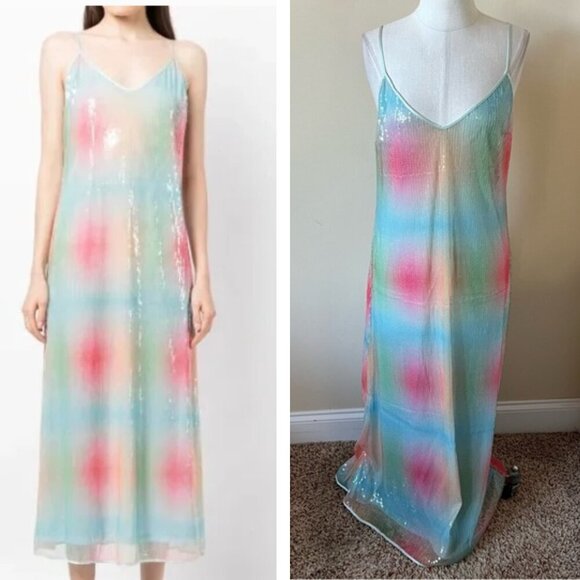 Staud Rainbow Sequin Slip Maxi Dress 26128 - Picture 1 of 12